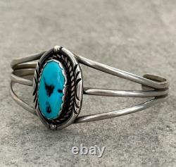 Vintage Native American Navajo Sleeping Beauty Turquoise Sterling Bracelet 6.75