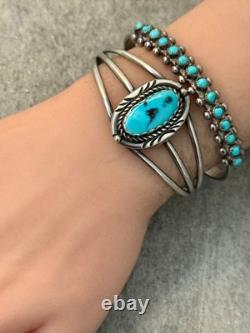 Vintage Native American Navajo Sleeping Beauty Turquoise Sterling Bracelet 6.75