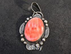 Vintage Native American Navajo Spiny Oyster Sterling Pendant Signed Gilbert Tom