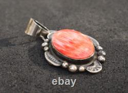Vintage Native American Navajo Spiny Oyster Sterling Pendant Signed Gilbert Tom
