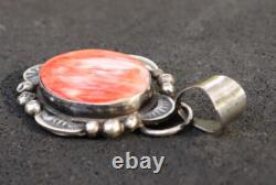 Vintage Native American Navajo Spiny Oyster Sterling Pendant Signed Gilbert Tom