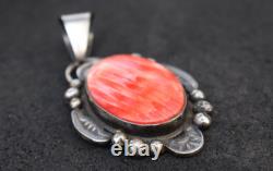 Vintage Native American Navajo Spiny Oyster Sterling Pendant Signed Gilbert Tom