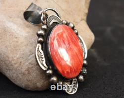 Vintage Native American Navajo Spiny Oyster Sterling Pendant Signed Gilbert Tom