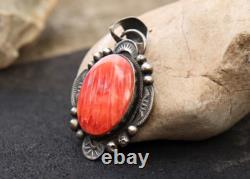Vintage Native American Navajo Spiny Oyster Sterling Pendant Signed Gilbert Tom