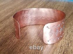 Vintage Native American Navajo Stamped Etched Copper Cuff Bracelet. Jewelry