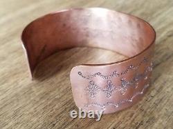 Vintage Native American Navajo Stamped Etched Copper Cuff Bracelet. Jewelry