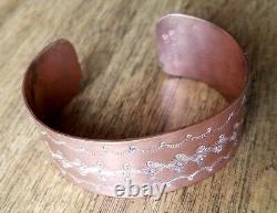 Vintage Native American Navajo Stamped Etched Copper Cuff Bracelet. Jewelry