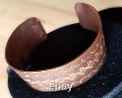 Vintage Native American Navajo Stamped Etched Copper Cuff Bracelet. Jewelry