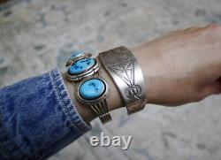 Vintage Native American Navajo Sterling Silver Cuff Bracelet