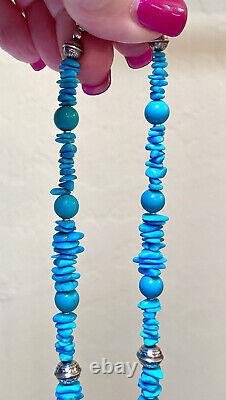 Vintage Native American, Navajo Sterling Silver, Turquoise & Bench Bead Necklace