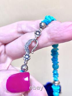 Vintage Native American, Navajo Sterling Silver, Turquoise & Bench Bead Necklace
