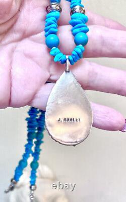 Vintage Native American, Navajo Sterling Silver, Turquoise & Bench Bead Necklace