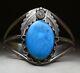 Vintage Native American Navajo Sterling Silver Turquoise Cuff Bracelet