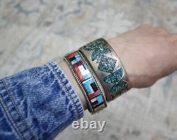 Vintage Native American Navajo Sterling Silver Turquoise Cuff Bracelet