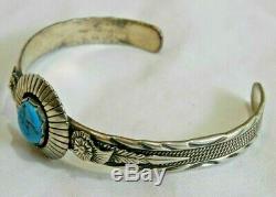 Vintage Native American Navajo Sterling Silver & Turquoise Cuff Bracelet