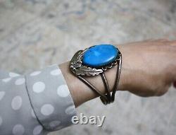 Vintage Native American Navajo Sterling Silver Turquoise Cuff Bracelet