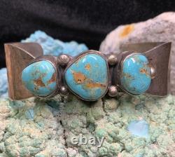 Vintage, Native American Navajo Sterling Silver & Turquoise Cuff Bracelet, 39.2g