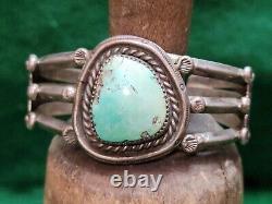 Vintage Native American Navajo Sterling Silver Turquoise Ingot Cuff Bracelet