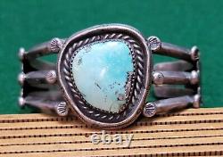 Vintage Native American Navajo Sterling Silver Turquoise Ingot Cuff Bracelet
