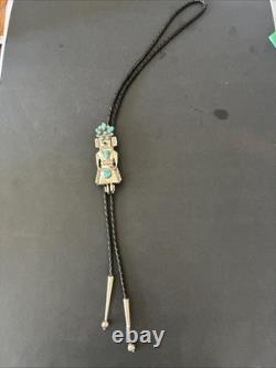 Vintage Native American Navajo Sterling Silver & Turquoise Kachina Bolo Tie
