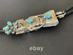 Vintage Native American Navajo Sterling Silver & Turquoise Kachina Bolo Tie