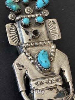 Vintage Native American Navajo Sterling Silver & Turquoise Kachina Bolo Tie