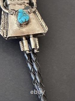 Vintage Native American Navajo Sterling Silver & Turquoise Kachina Bolo Tie