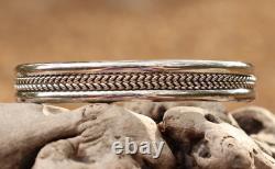 Vintage Native American Navajo Sterling Silver Twist Bracelet -Signed Joe Tom T
