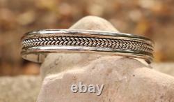 Vintage Native American Navajo Sterling Silver Twist Bracelet -Signed Joe Tom T