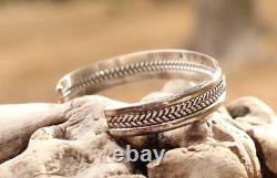 Vintage Native American Navajo Sterling Silver Twist Bracelet -Signed Joe Tom T