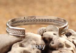 Vintage Native American Navajo Sterling Silver Twist Bracelet -Signed Joe Tom T
