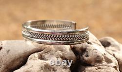 Vintage Native American Navajo Sterling Silver Twist Bracelet -Signed Joe Tom T