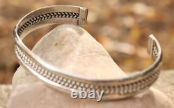Vintage Native American Navajo Sterling Silver Twist Bracelet -Signed Joe Tom T