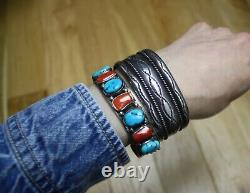 Vintage Native American Navajo Sterling Silver Twisted Rope Cuff Bracelet