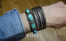 Vintage Native American Navajo Sterling Silver Twisted Rope Cuff Bracelet