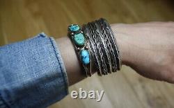 Vintage Native American Navajo Sterling Silver Twisted Rope Cuff Bracelet