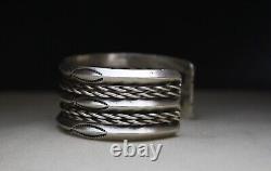 Vintage Native American Navajo Sterling Silver Twisted Rope Cuff Bracelet