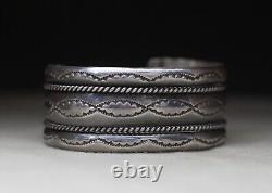 Vintage Native American Navajo Sterling Silver Twisted Rope Cuff Bracelet