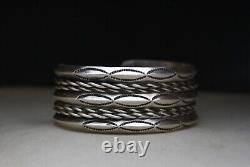 Vintage Native American Navajo Sterling Silver Twisted Rope Cuff Bracelet
