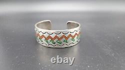 Vintage Native American Navajo Sterling Turquoise Coral Cuff Bracelet, Signed