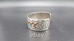 Vintage Native American Navajo Sterling Turquoise Coral Cuff Bracelet, Signed