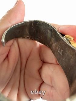Vintage Native American Navajo TT Sterling Turquoise Coral Cuff Bracelet Watch