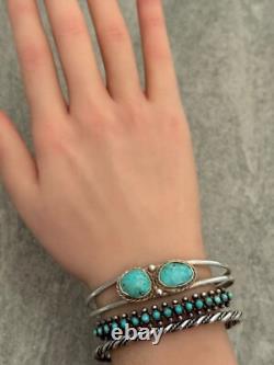 Vintage Native American Navajo TWO Turquoise Sterling silver Bracelet