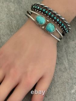 Vintage Native American Navajo TWO Turquoise Sterling silver Bracelet