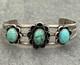 Vintage Native American Navajo Three Turquoise flower SMALL Sterling Bracelet