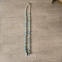 Vintage Native American Navajo Turquoise And White Shell Heishi Necklace