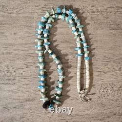 Vintage Native American Navajo Turquoise And White Shell Heishi Necklace