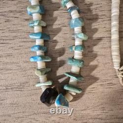 Vintage Native American Navajo Turquoise And White Shell Heishi Necklace