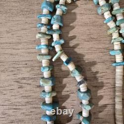 Vintage Native American Navajo Turquoise And White Shell Heishi Necklace