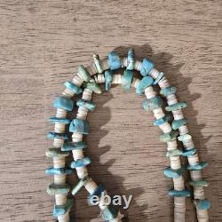 Vintage Native American Navajo Turquoise And White Shell Heishi Necklace